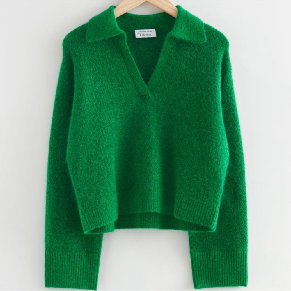 & Other Stories Fuzzy Knit Green Sweater